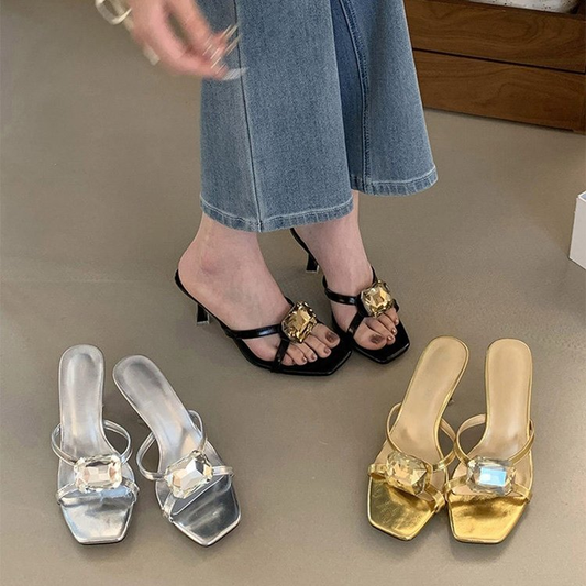 2026 Summer New Korean Style Stiletto Heel Slides For Women, Rhinestone Open Toe High Heel Mules, Dressy Sandals For Ladies