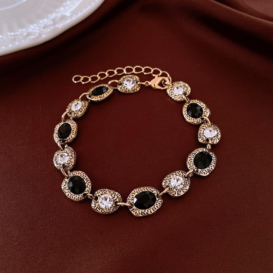 18K Gold Plated Oval Zirconia Buckle Bangle Retro Premium Bracelet Elegant Vintage Style Fashion Hand Jewelry