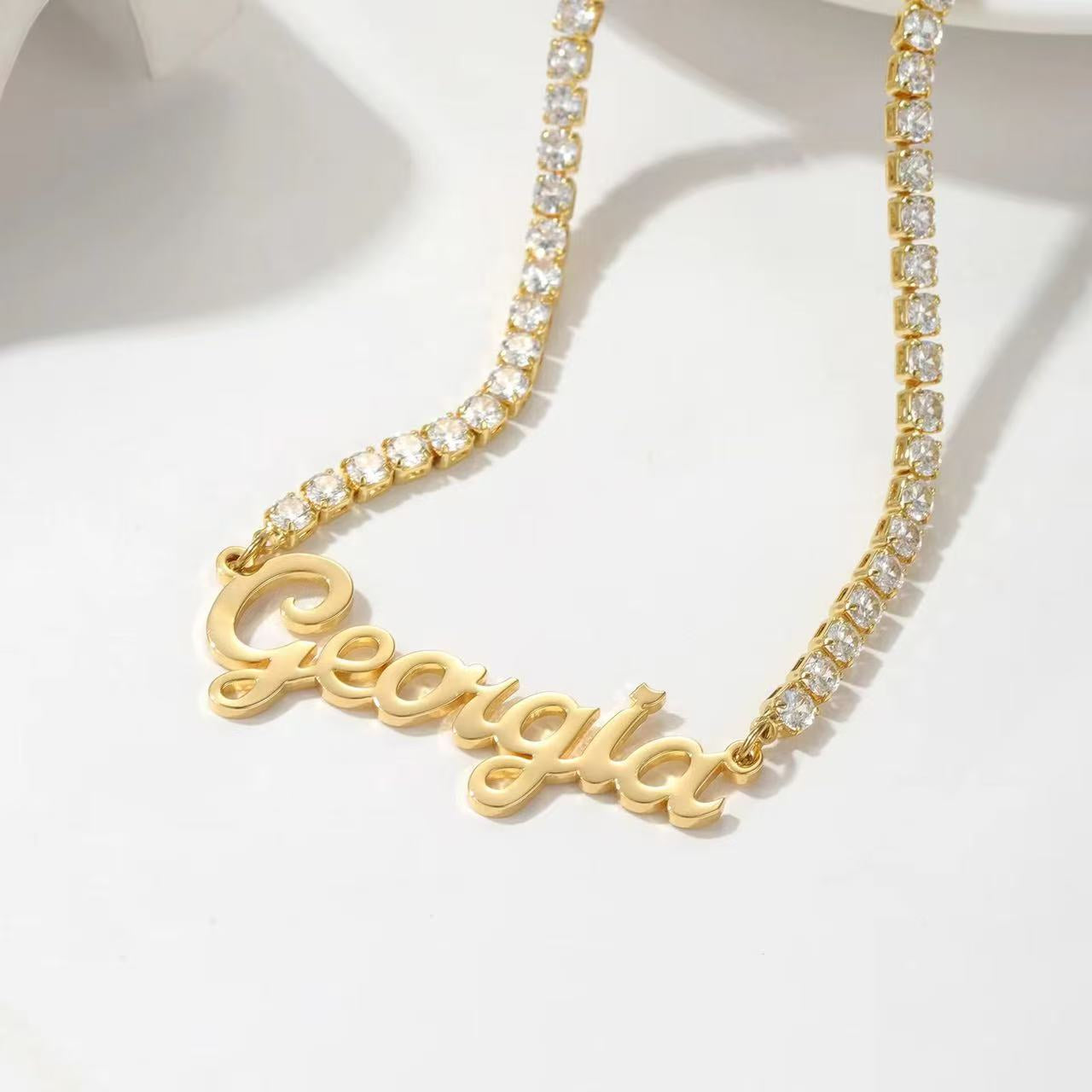 Custom Name Necklace For Women Zircon Personalized Iced Out Chain Choker Stainless Steel Jewelry Mother Kids Gift