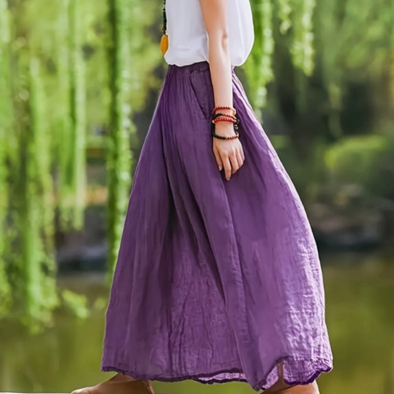Women's Vintage Style Skirt - A-Line High Waist Cotton Blend Midi Skirt for Casual and Office Wear