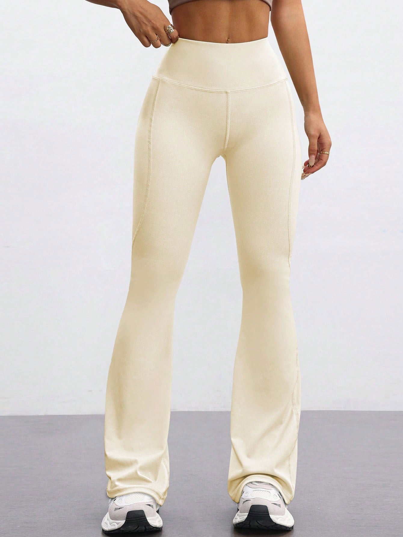High-waisted Casual Flared Pants For Fitness And Sports