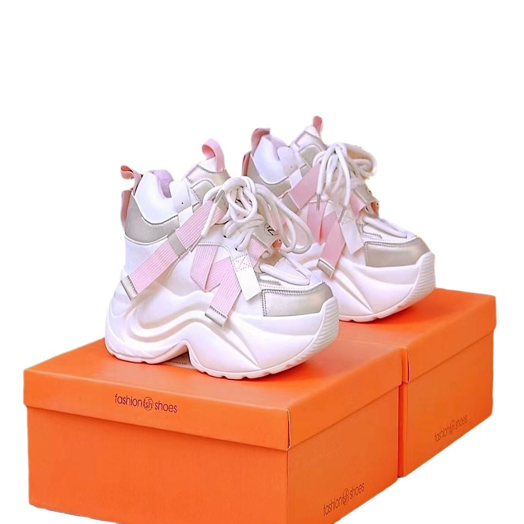Korean-style Versatile Color-block High-heeled Casual Sports Womens Shoes
