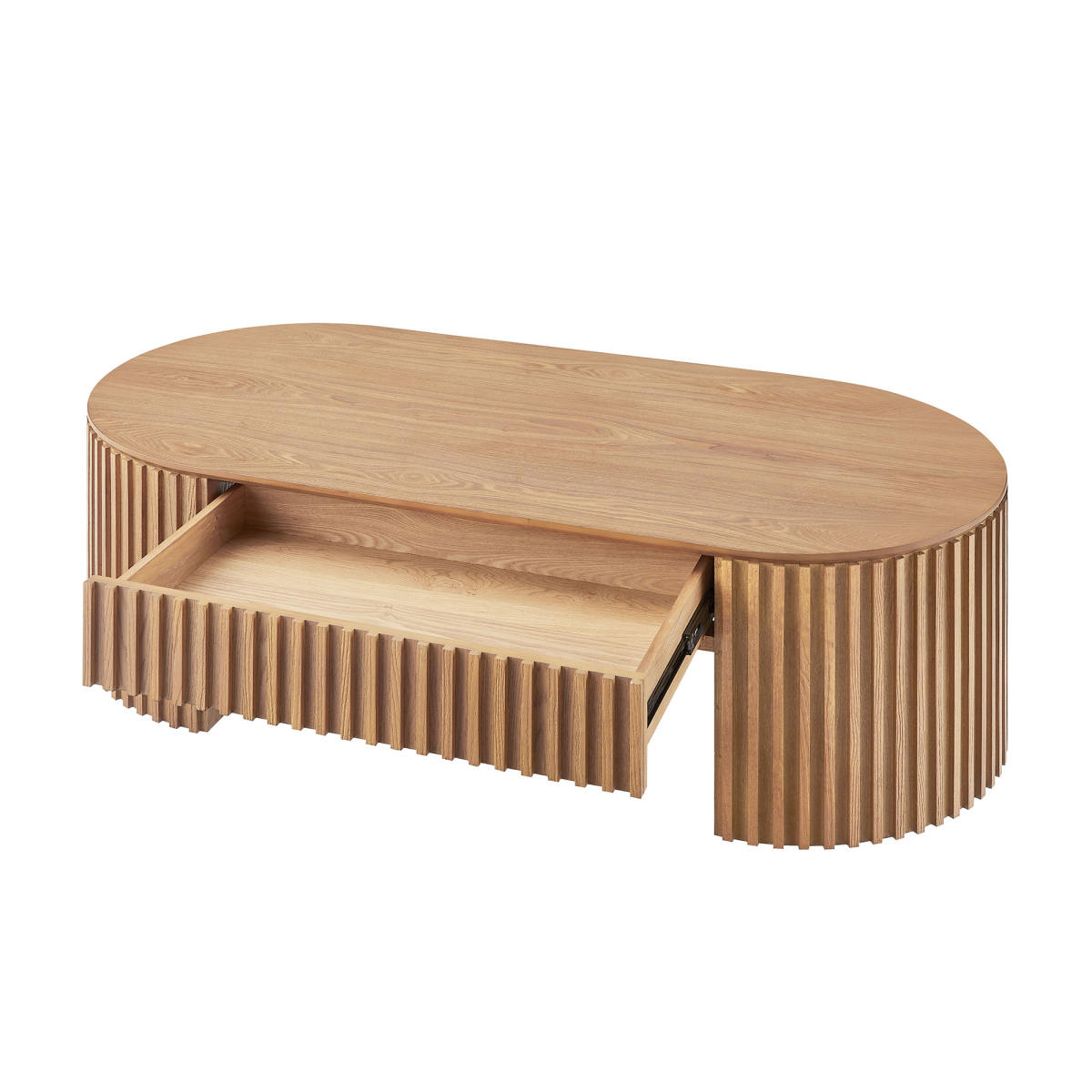51.18   Oval Wood Coffee Table With Drawer  Mid Century Modern Coffee Table Unique Coffee Table For Living Room Furniture, Tea Table OAK