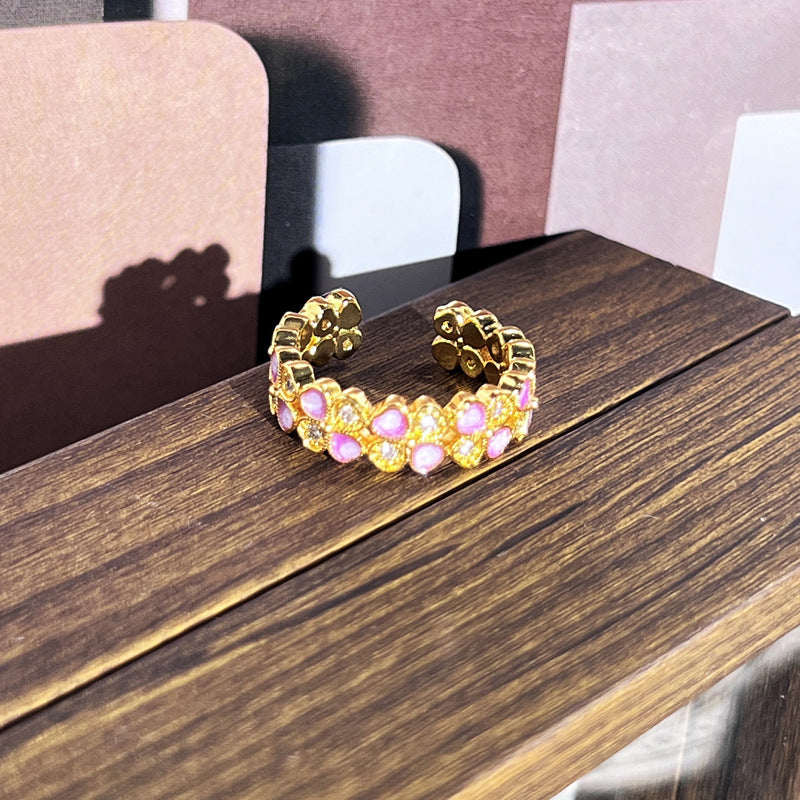 Sweet Edgy Multicolored Glaze Flower Rings Viral Popular Retro Ladies Jewelry Gift