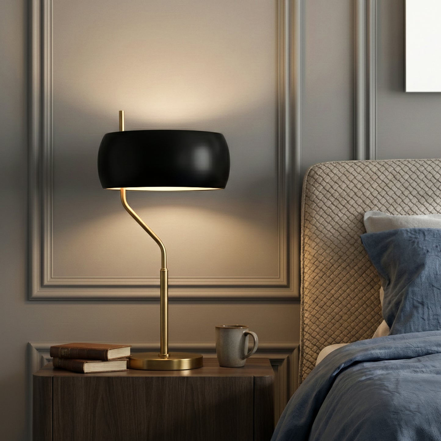 Small Minimalist Wooden Table Lamp Dimmable Table Lamp Fast Delivery Small Bedside Lamps For Night Stands, Living Room, Office,Study Room, Flux Table Lamp - Black Outer - White Inner 110-120V