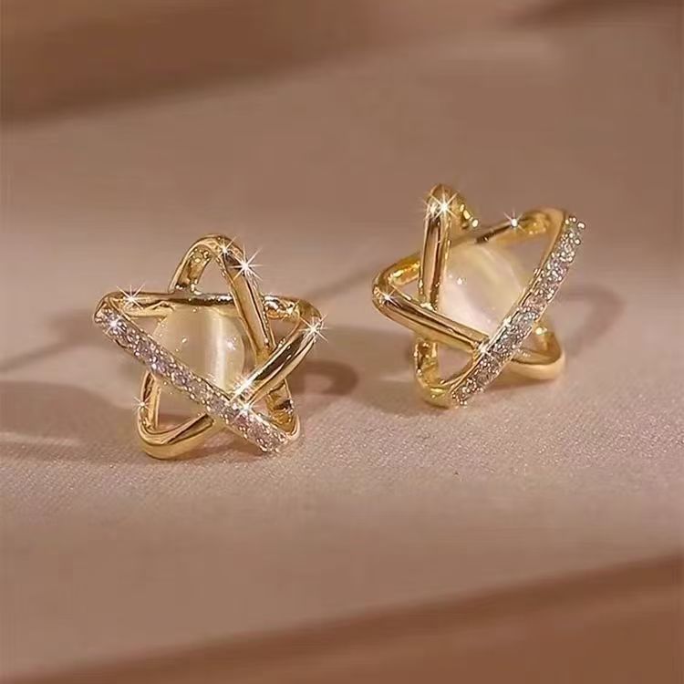 Cat's Eye Five-pointed Star Stud Earrings For Women, Premium Unique Elegant Star Earrings, 2026 New Hot Selling Ear Jewelry