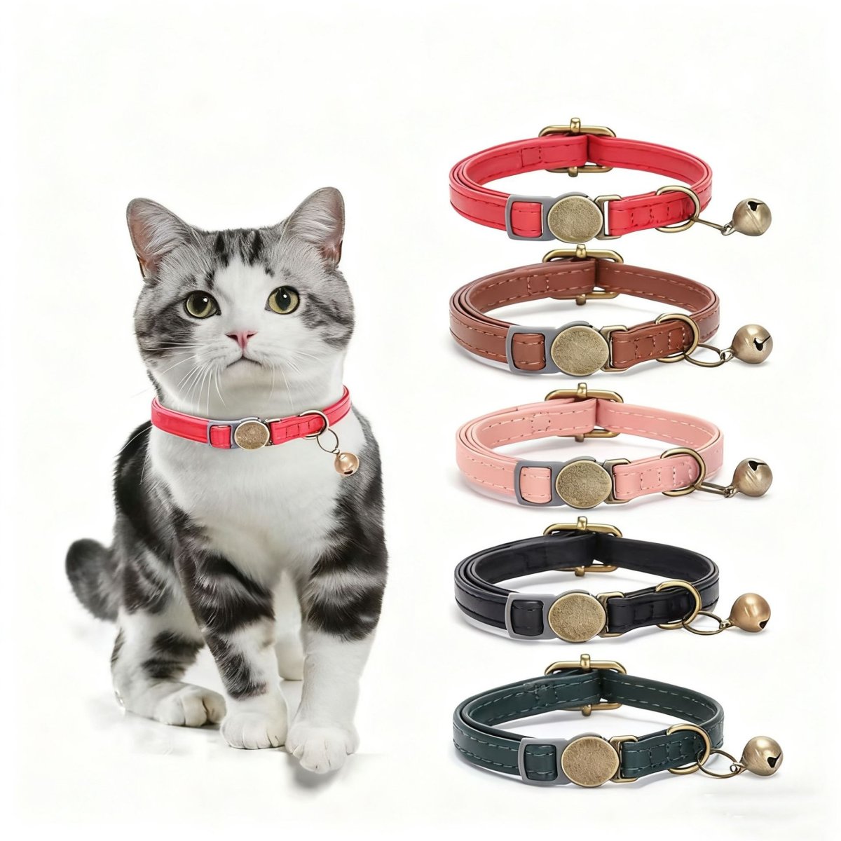 Retro Style Durable Leather Cat Pet Collar