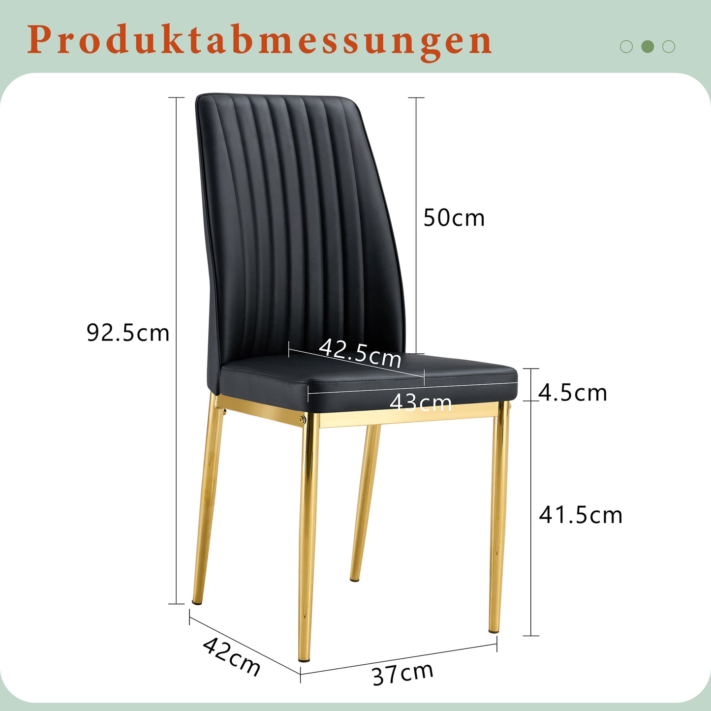 Fashion Black Dining Chair 4 Piece Set Golden Metal Legs, Black PU Leather To Create An Elegant Dining Area.
