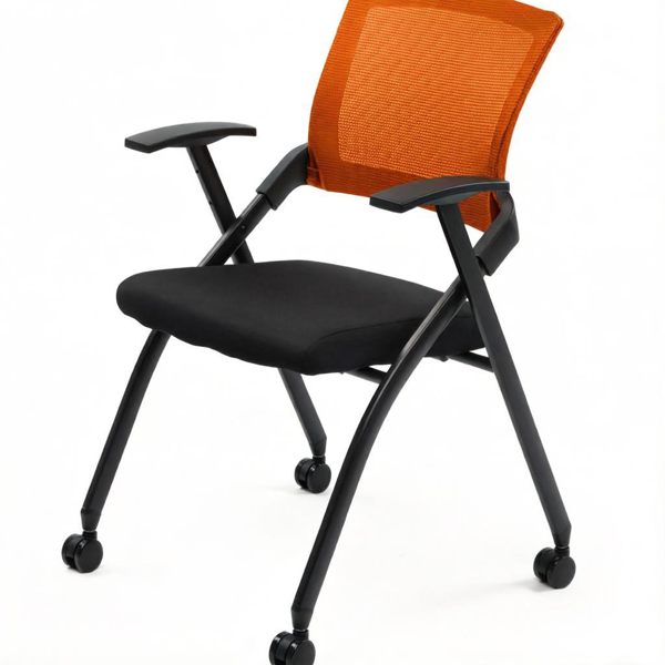 1 Pack Stackable Conference Room Chairs With Wheels,Folding Office Chair With Rebound Back,Padded Seat For Training Room,Guest,Reception,Event,Capacity 350lbs,Orange