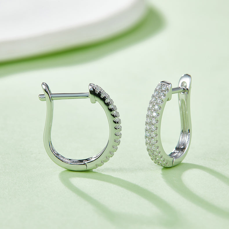 S925 Sterling Silver Moissanite Huggie Hoop Earrings  Pave U Shaped Earrings With GRA Certificate Platinum Or Rose Gold Or Gold Plated Jewelry Gift Box Set For Women