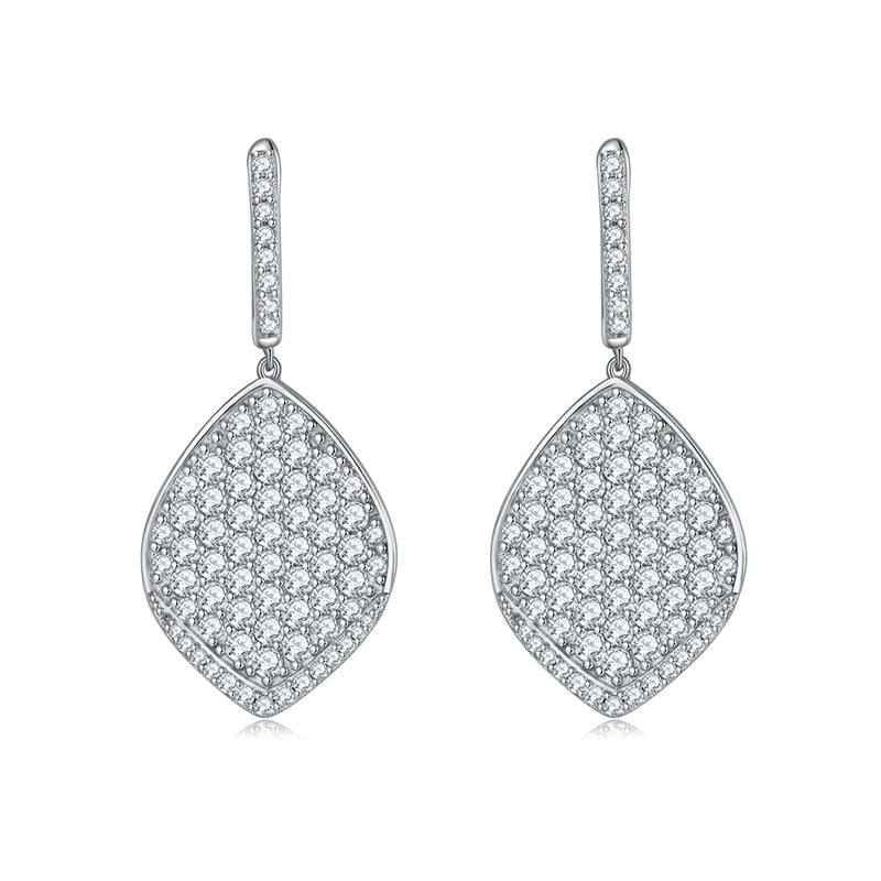 S925 Sterling Silver Platinum Plated Leaf Shaped Pave Moissanite Dangle Earrings  Teardrop Drop Earrings With GRA Certificate Luxury Jewelry Gift Box Set