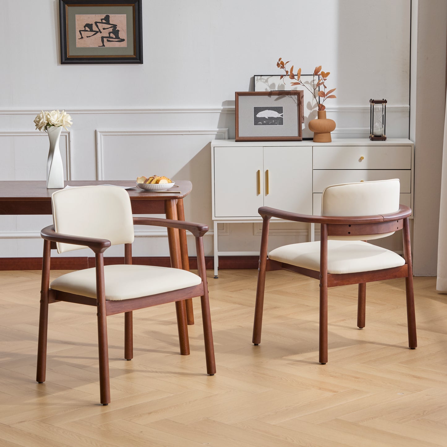 2 - Pack Dining Room Chairs, Sturdy Rubber Wood, Comfortable PU Foam Seat, Ideal For Home & Kitchen