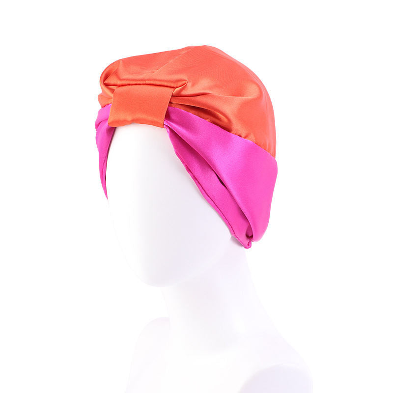 Contrast Color Knotted Head Wash Makeup Double-layer Silk-like Sleeping Hat