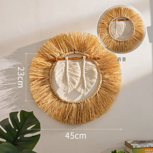 Natural Woven Raffia Decor For Bedroom Background Wall Decoration