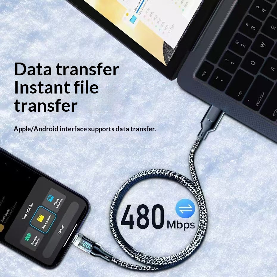 120W Digital-display Fast-charging Cable With Smart Power-off Feature