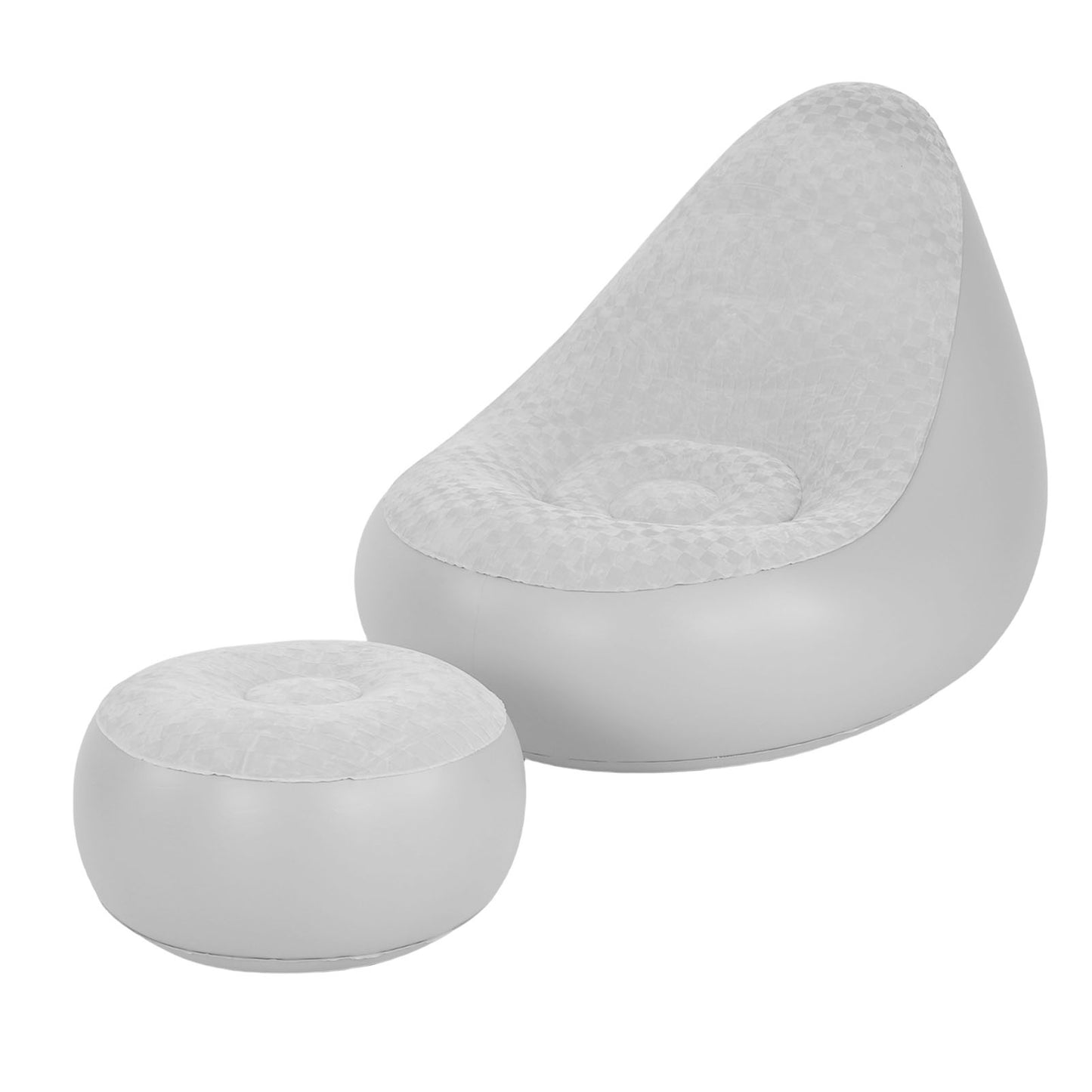 Inflatable Lounge With Footstool PVC Flocking Water Proof Folding Blow Up Couch Inflatable Sofa Chair For Home Camping Grey