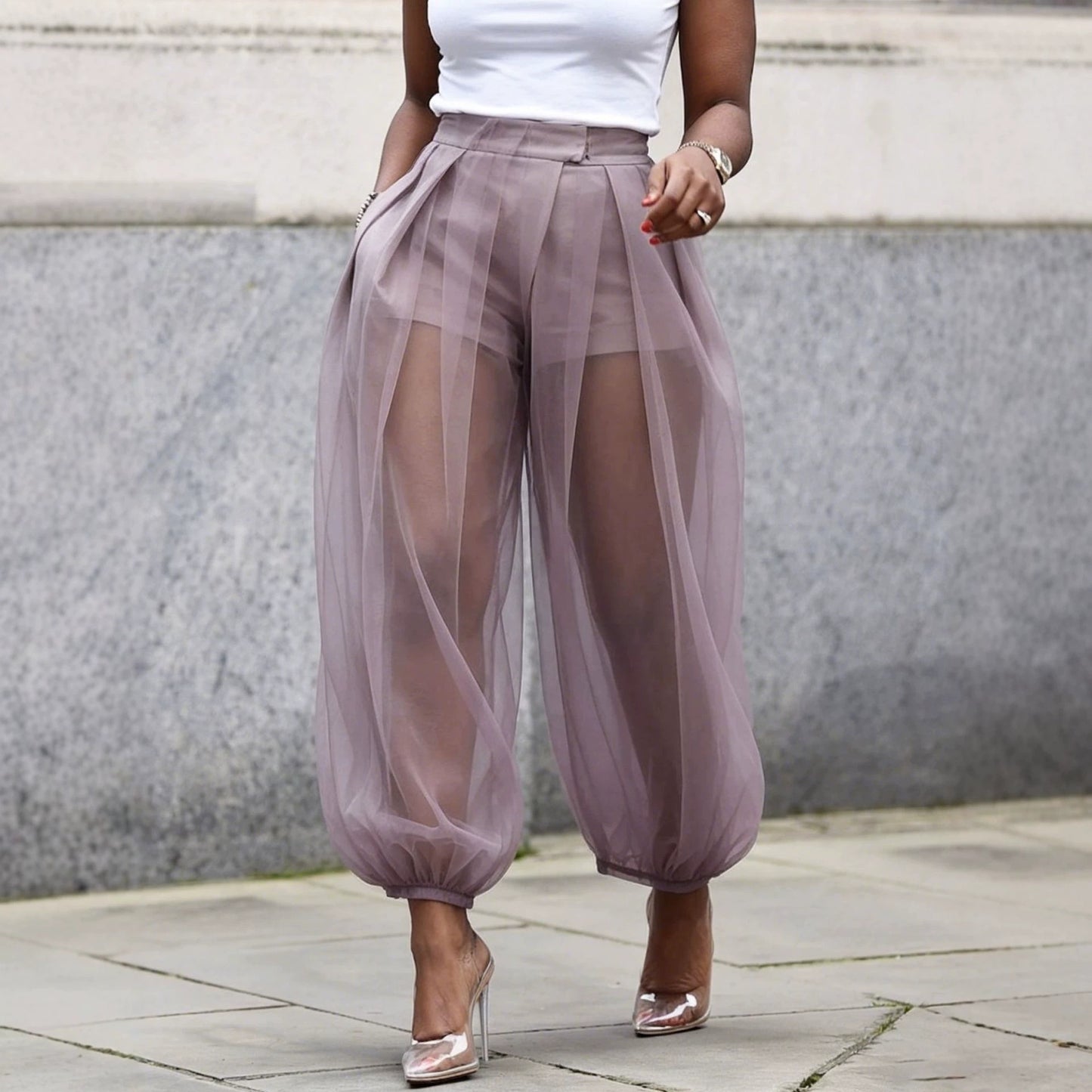 Summer New Semi Transparent Mesh Solid Color Bloomers
