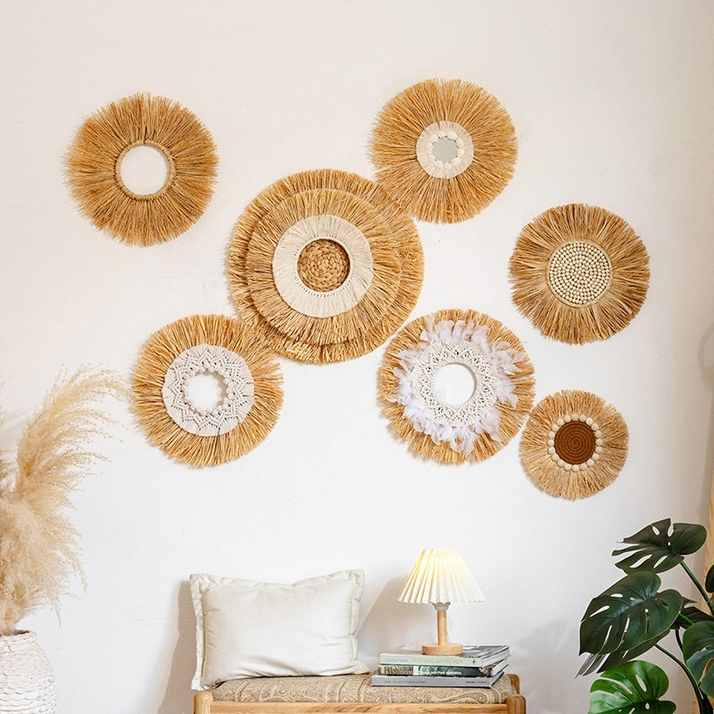 Natural Woven Raffia Decor For Bedroom Background Wall Decoration