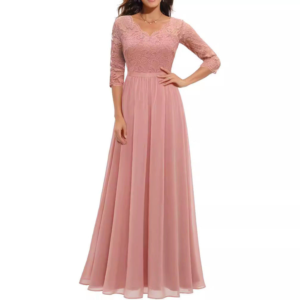 Best Seller Dress Lace Long Patchwork Waist-tight Noble Dress