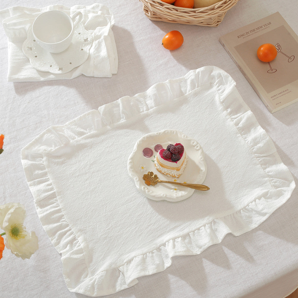 Napkin Tea Towel Ruffled Edge Simple Solid-Colored Fabric Western-Style Placemat
