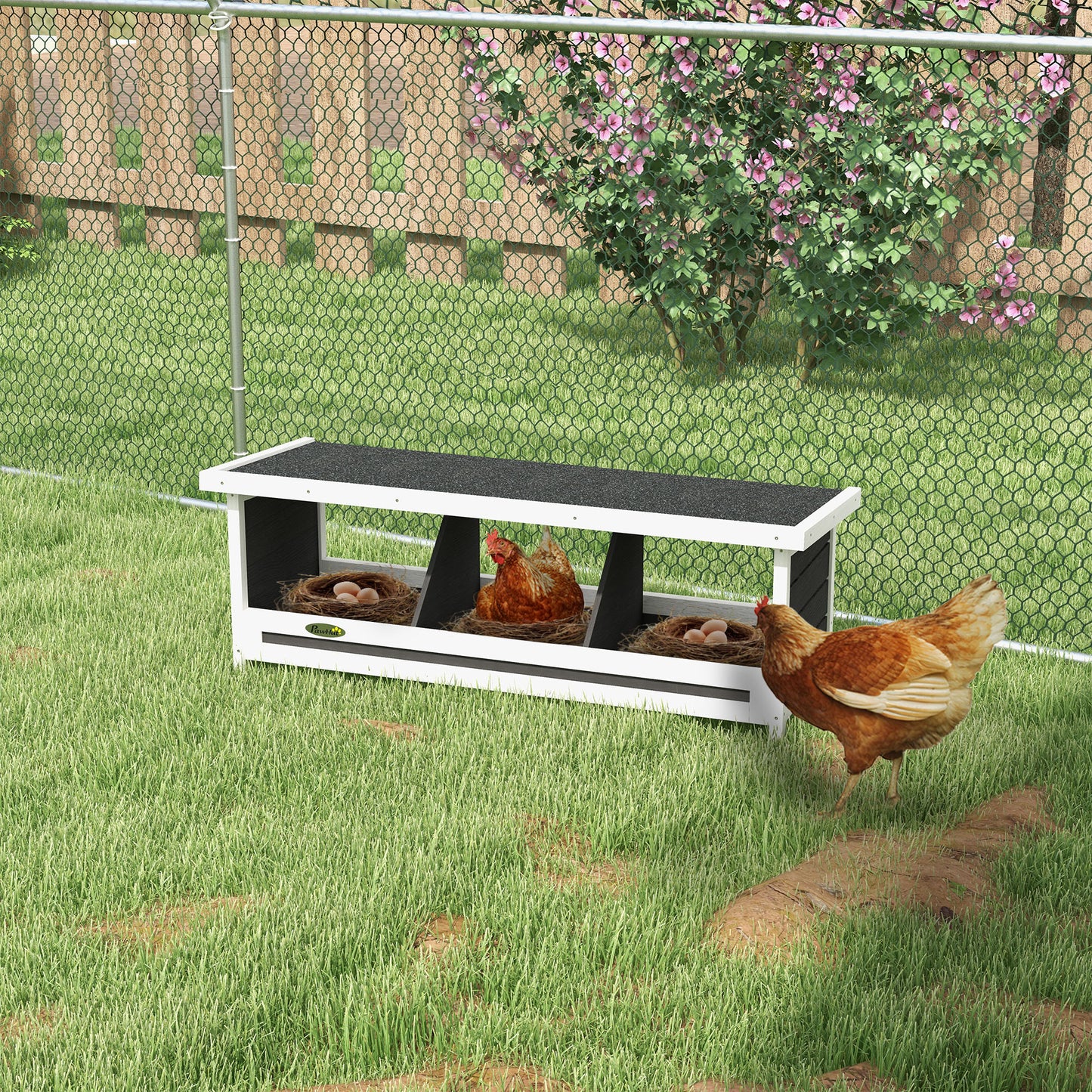 Wood Nesting Boxes Chicken Coop Accessories For Up To 3 Chickens, With Asphalt Roof, Gray