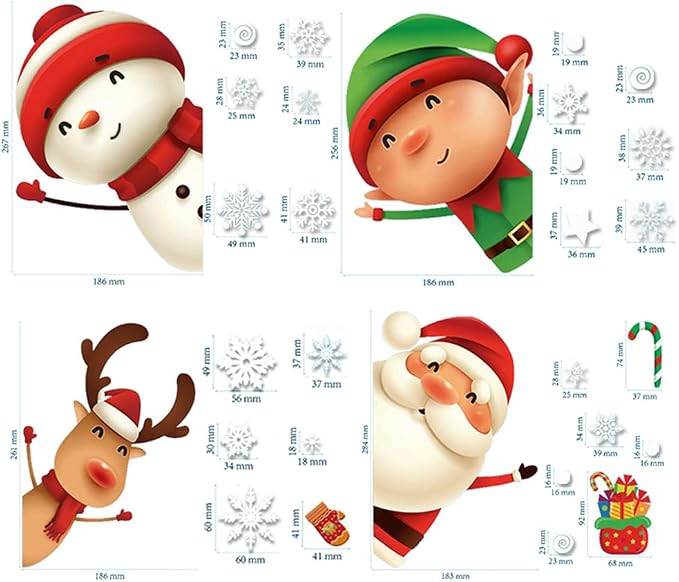 82 Pcs Christmas Snowflake Window Clings, Reusable Glass Decals With Santa Claus And Reindeer For Indoor Holiday Party Decor