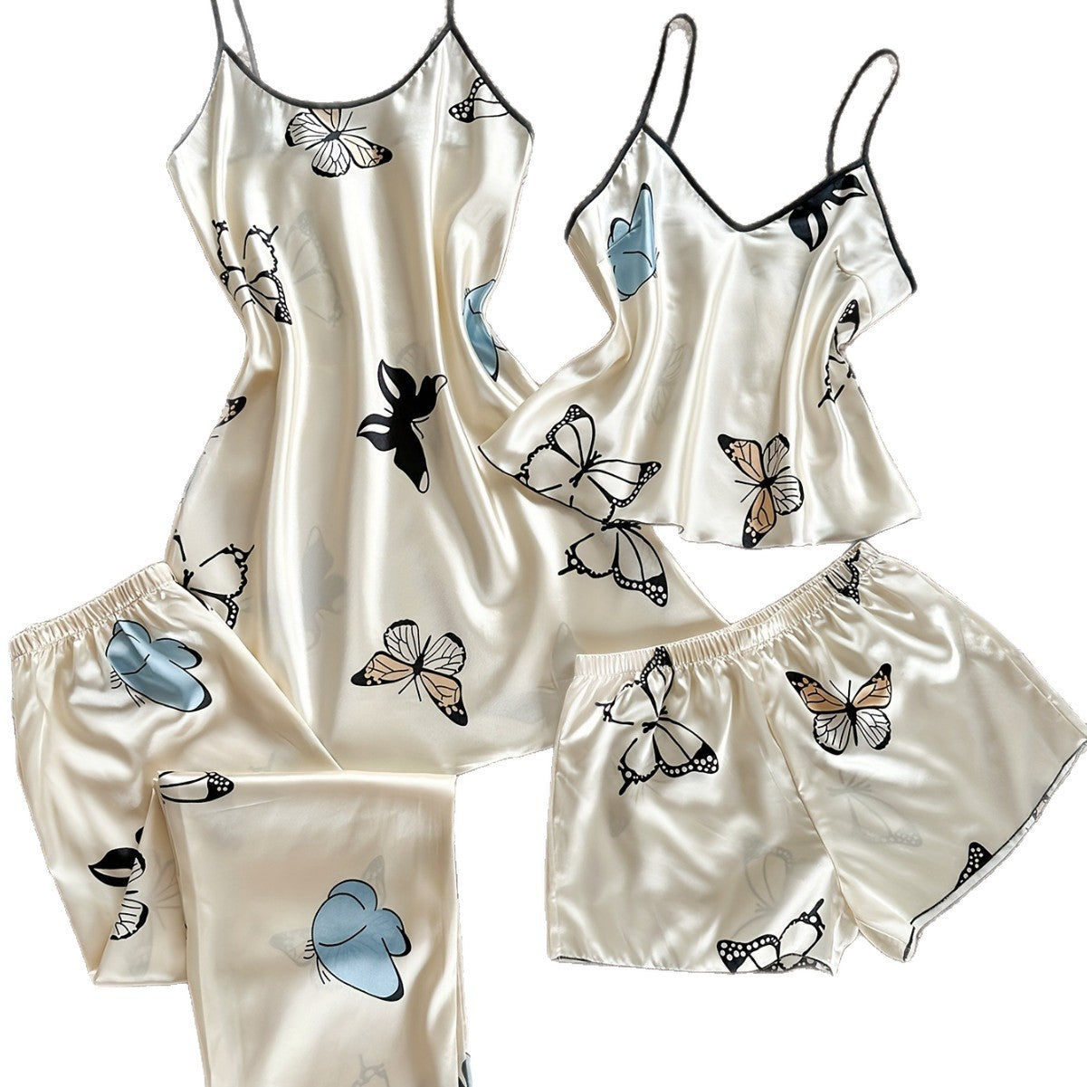 Butterfly-print Loungewear Set Four-piece Home Set Fashionable Casual Womens Pajamas