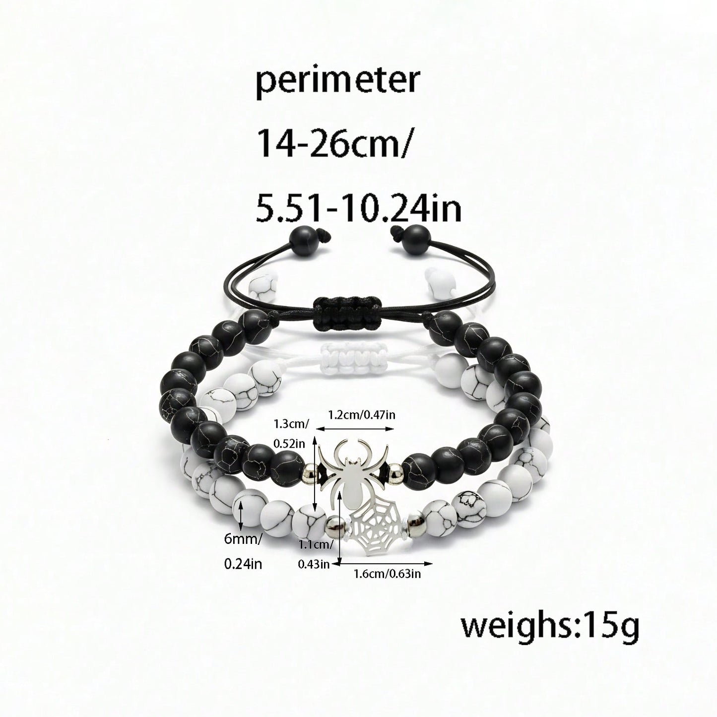 2pcs Matching Spider Web Bracelets For Couples Men Women, Natural Stone Black White Beaded Bracelets, Y2K Goth Punk Friendship Jewelry, Birthday Valentine's Day Gift For Best Friend Boyfriend Girlfrie
