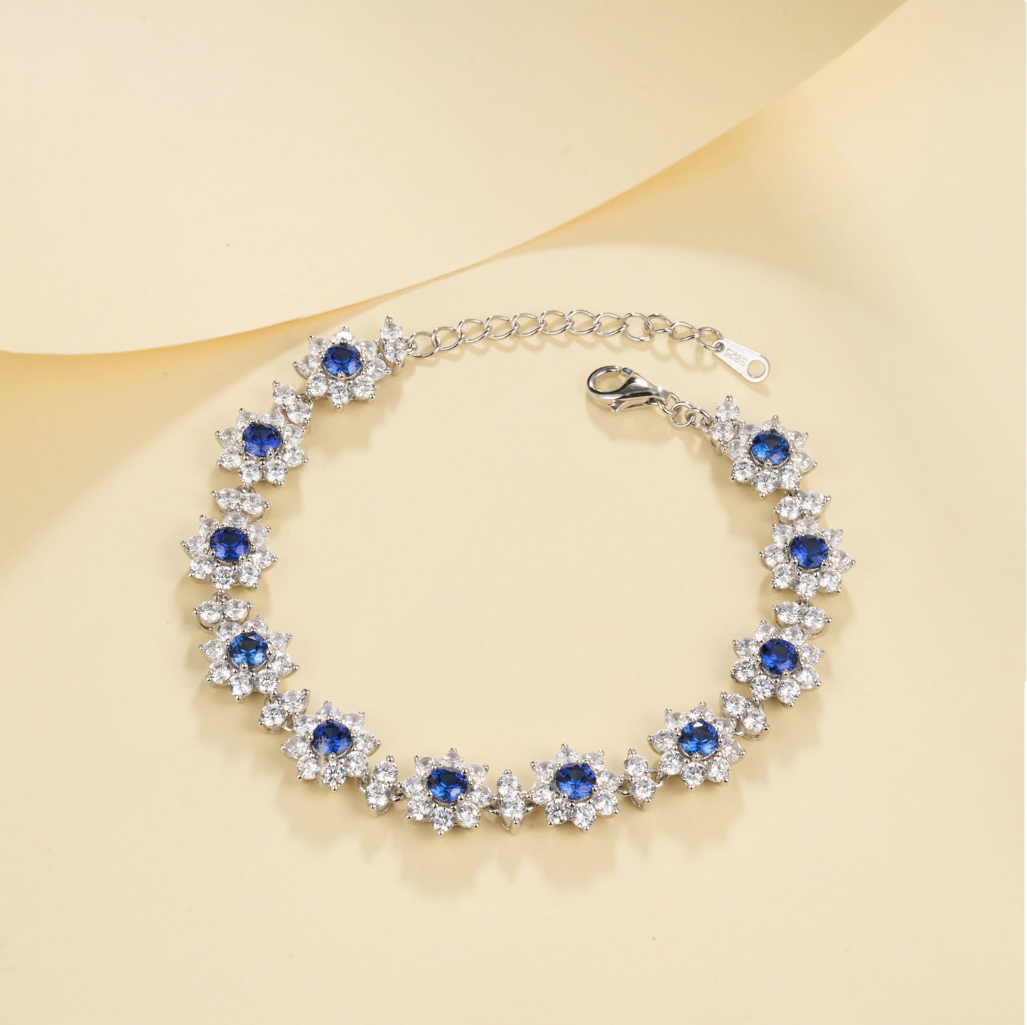S925 Sterling Silver 4mm Lab-Grown Emerald Ruby Sapphire Bracelet 16cm Vintage Cluster Platinum Plated Gift Box