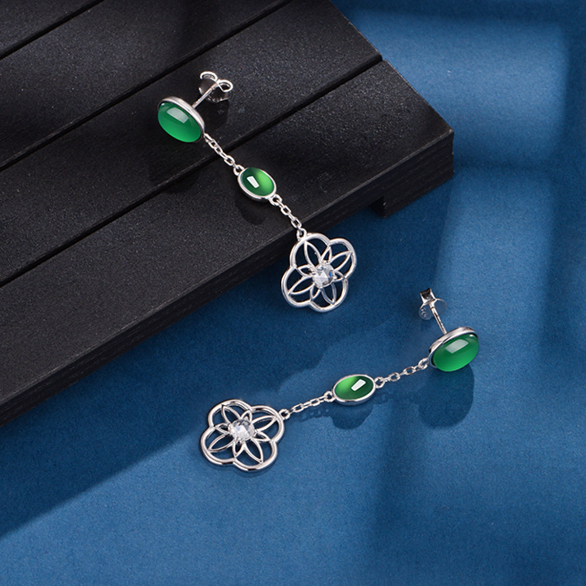 S925 Sterling Silver Dangle Earrings, 8x6mm Oval Green Chrysoprase Drop Earrings, Platinum Plated 4.7g Elegant Long Chain Earrings With Gift Box