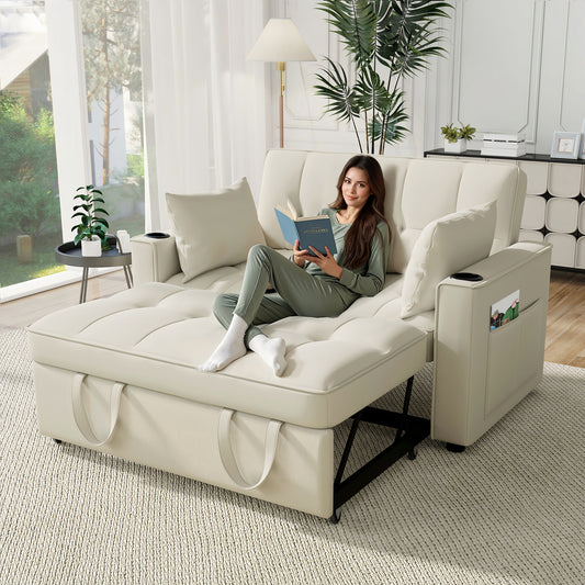 Folding Sofa Bed, Multifunction Sofa With Sleeping Function, Sofa Bed With Cup Holder And Pillows, Suitable For Living Room, Bedroom, Home Theater Apartment