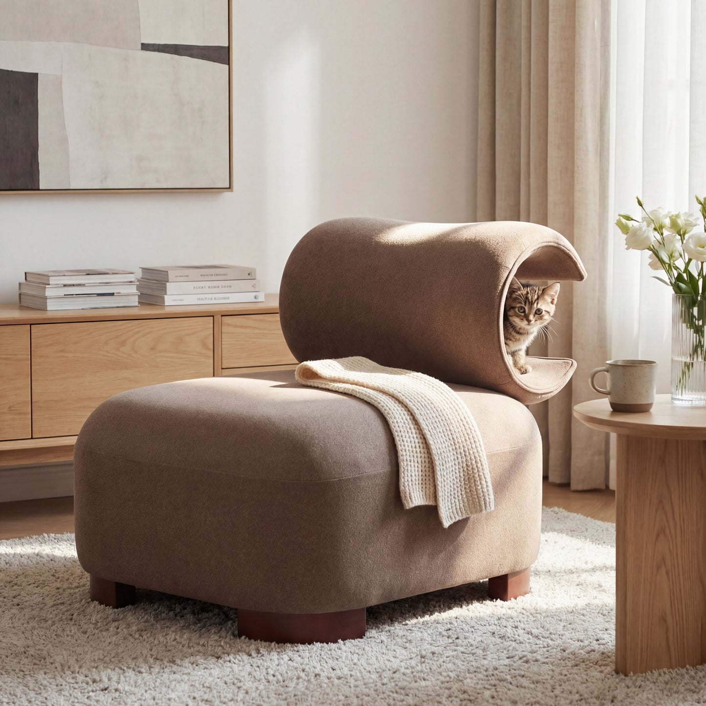Modern Brown Polyester Accent Chair For Living Room - Pet-Friendly, 330 Lbs Capacity, Stylish Living Room Seating For Home & Office