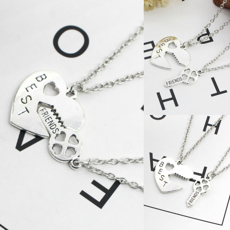 Best Friend Heart-shaped Lock Key Necklace Girlfriends Love Alloy Pendant