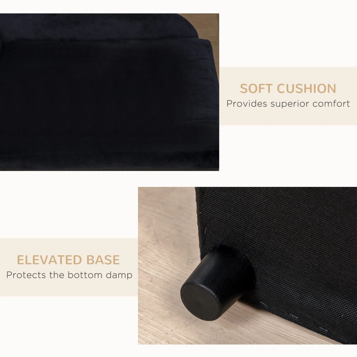 Luxury Dog Bed For Small Dogs, Hidden Storage, 3 In Foam Cushion, Modern Pet Sofa, Black