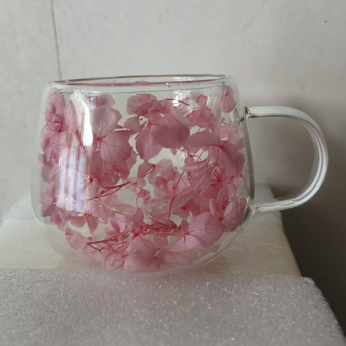 High-borosilicate Glass Tea Cup Internet-famous Double Layer Design With Real Flowers Inside