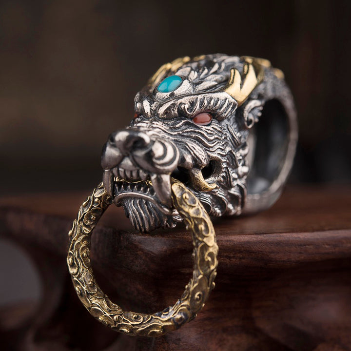 1pcs 925 Sterling Silver Dragon Head Keychain, Retro Punk Style, For Daily Use & Car Key Holder, Unique Gift For Men