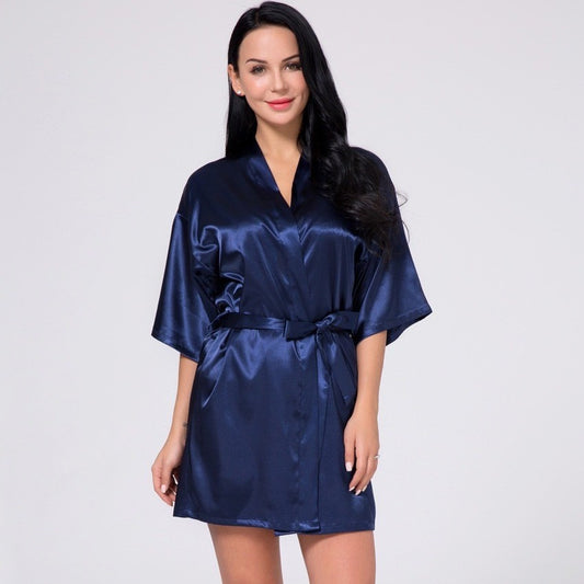 Ice Silk Nightgown Womens Plus-Size Short Style Bridal Morning Bath Gown