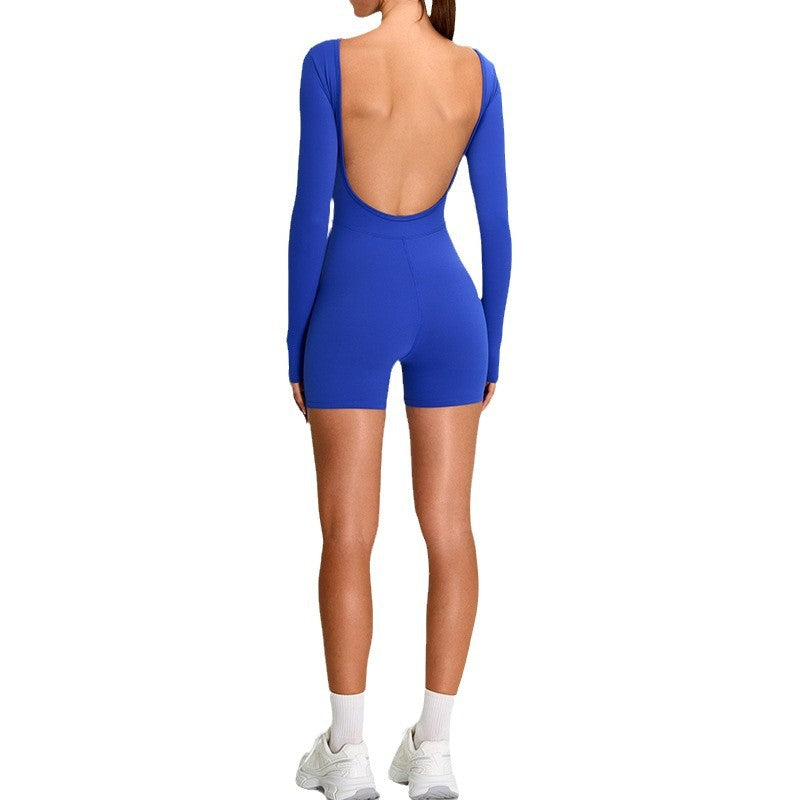 Long Sleeve Yoga Jumpsuit Women's Beauty Back Exercise Tight One-piece