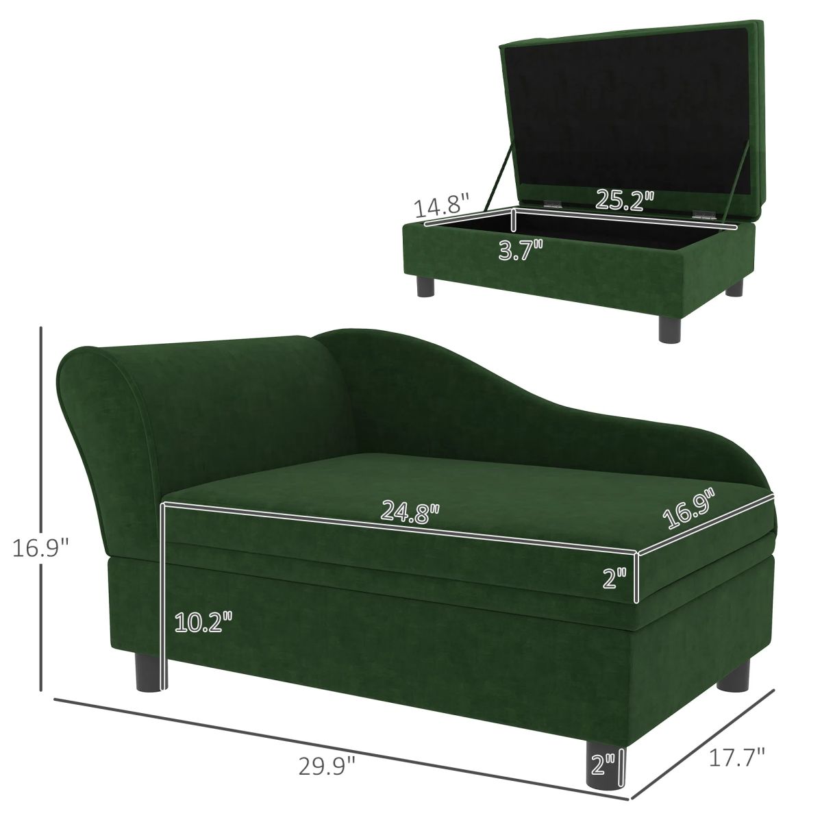 Pet Sofa Bed For Cats And Small Dogs With Storage, Comfortable Pet Couch With Hidden Storage Compartment, Soft Cushioned Indoor Dog Sofa Bed, Green
