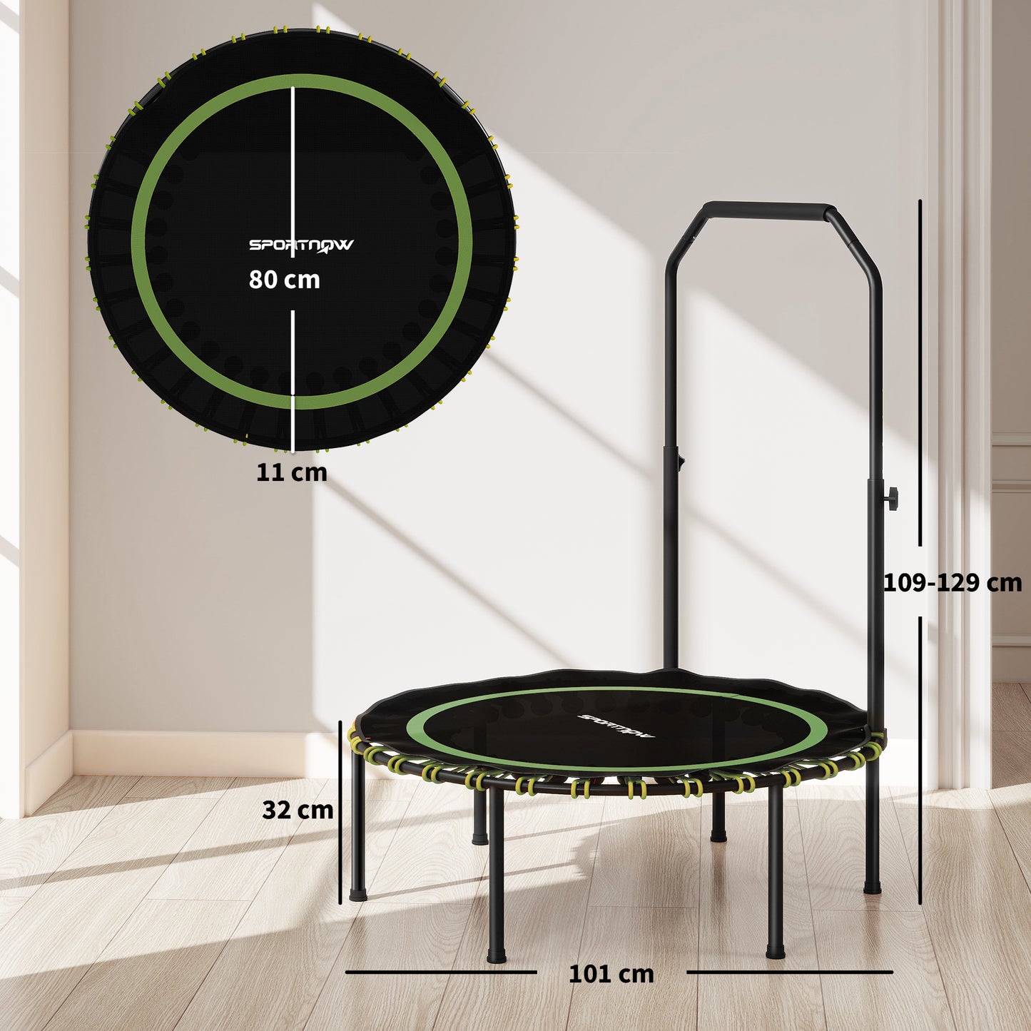 SPORTNOW 40" Foldable Fitness Trampoline Rebounder With Handle, Green
