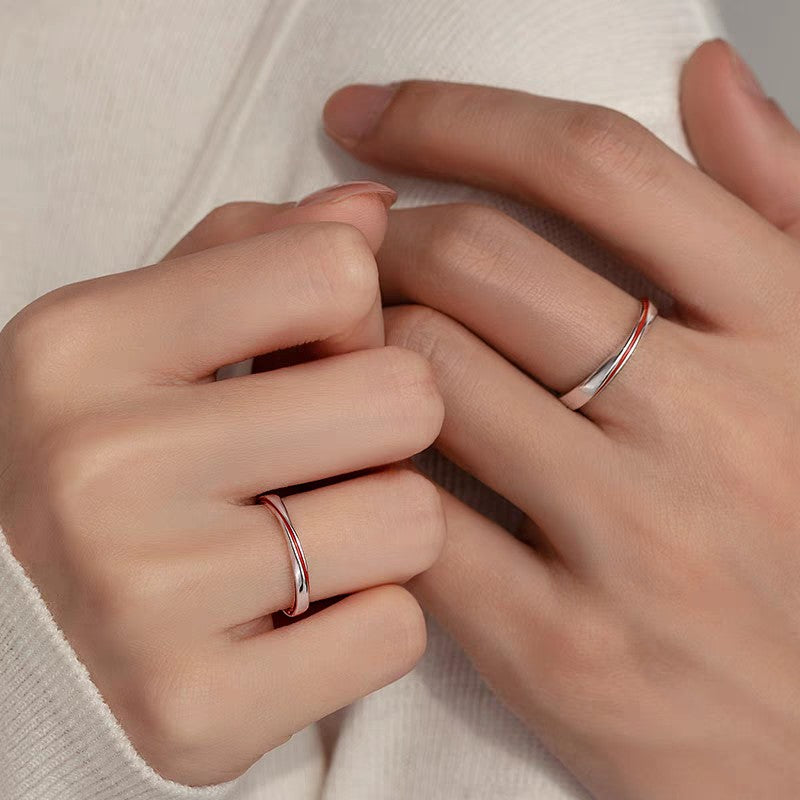 1 Pair 999 Sterling Silver Red Line Mobius Couple Rings, Adjustable Promise Rings, Ideal Valentine's Day Gift For Lovers
