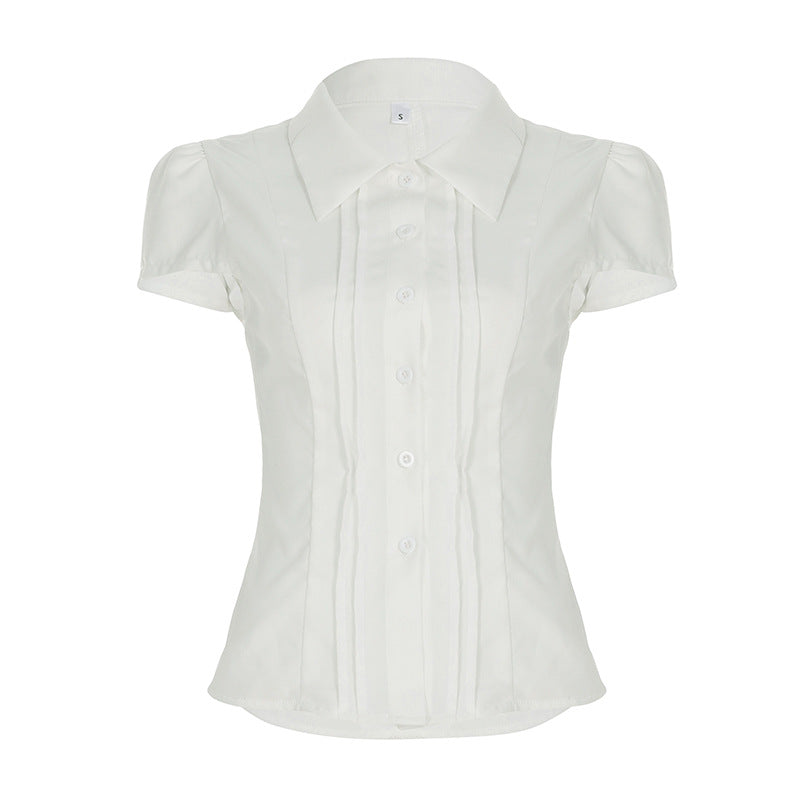 Korean College Style Basic Style Shoulder Waist Trimming Shirt