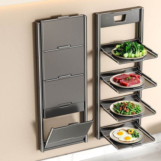 Kitchen Suction-cup Vegetable Prep Wall-mounted Multi-tier Foldable Storage Rack For Home Use