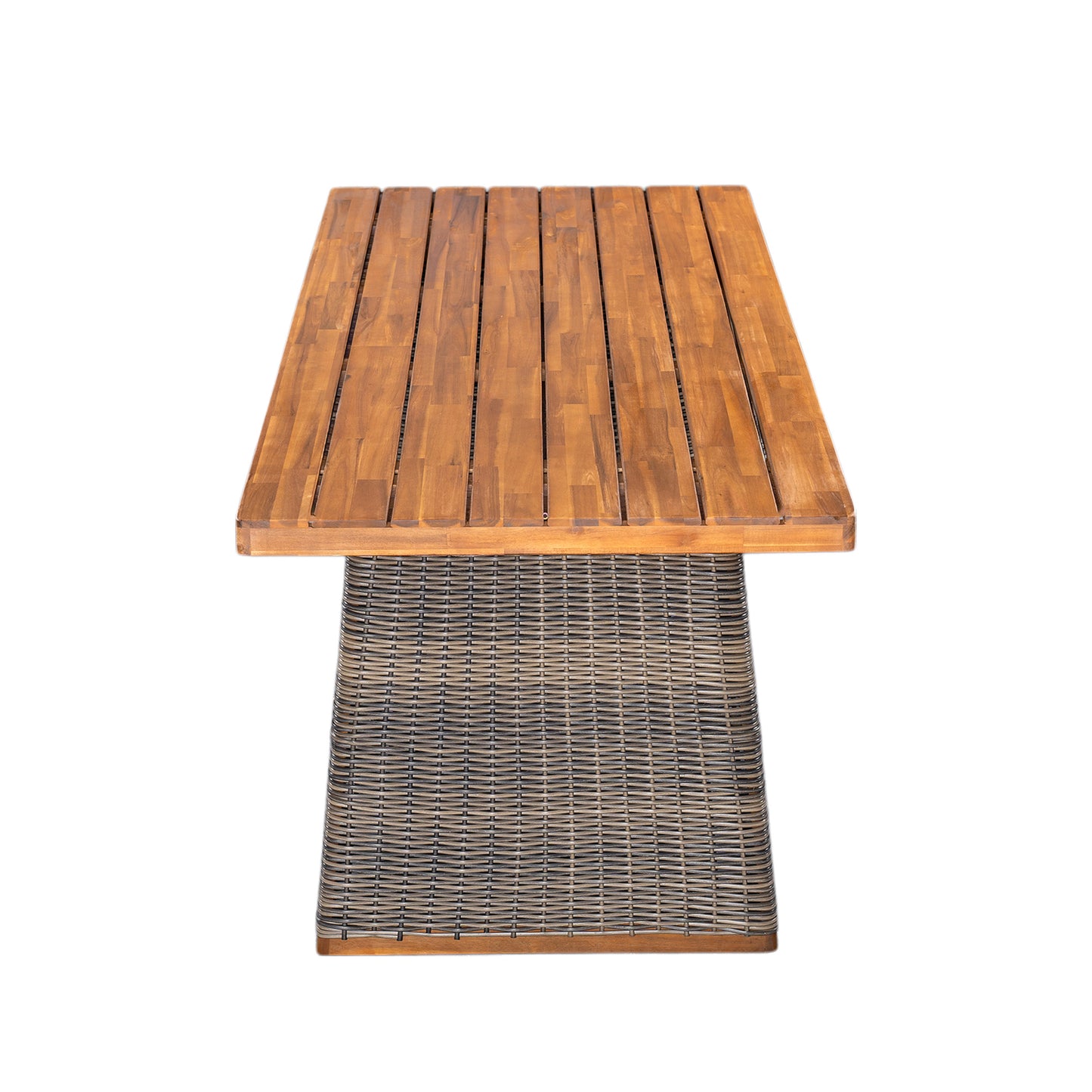 Outdoor Acacia Wood Dining Table,Teak Finish  Grey Wicker
