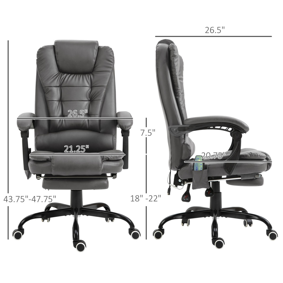7-Point Vibrating Massage Office Chair High Back Massaging Office Desk Chair With Lumbar Support, Footrest, Gray
