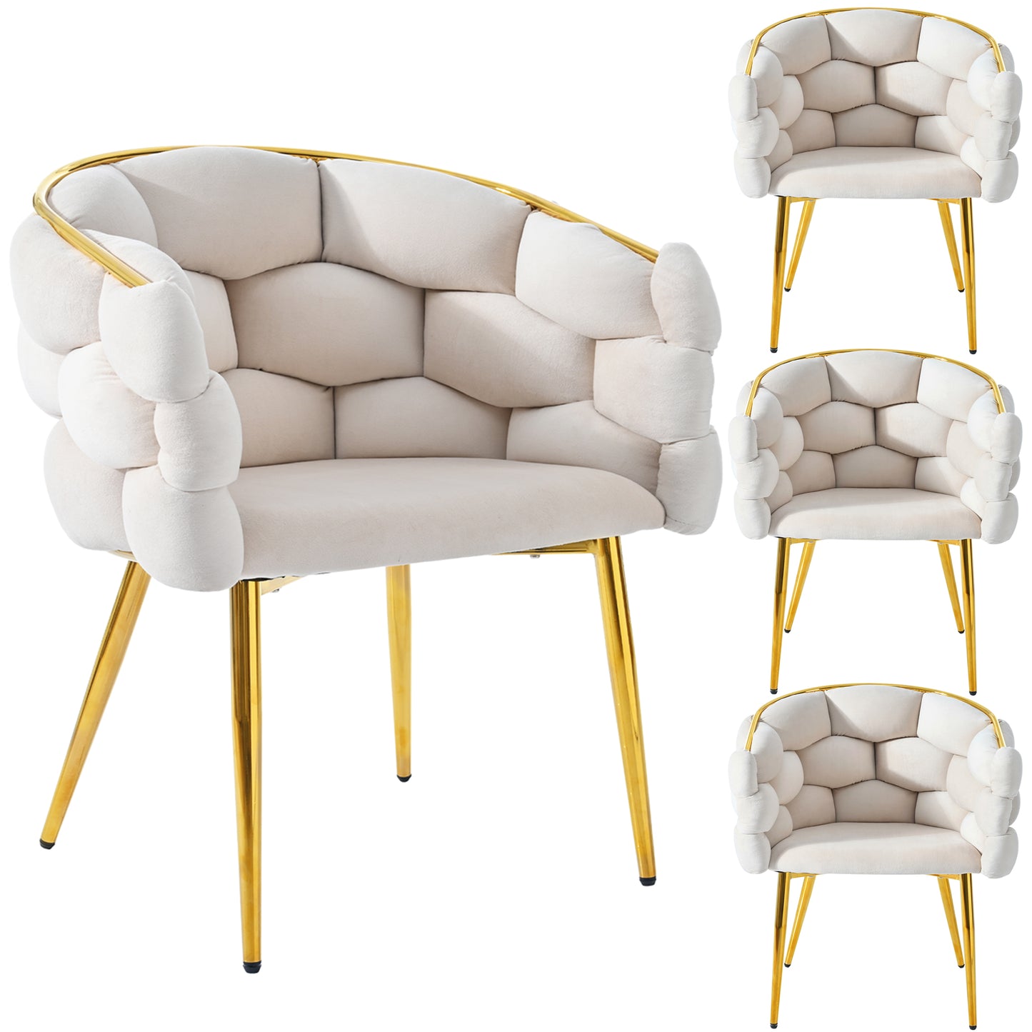 Luxury Velvet Chairs  4 Pieces , Living Room Chairs, Dining Chairs, Makeup Chairs, Modern Fashion Style Chairs, Gilded Iron Legs, Beige Chairs, Bubble Chairs, Ergonomic Chairs