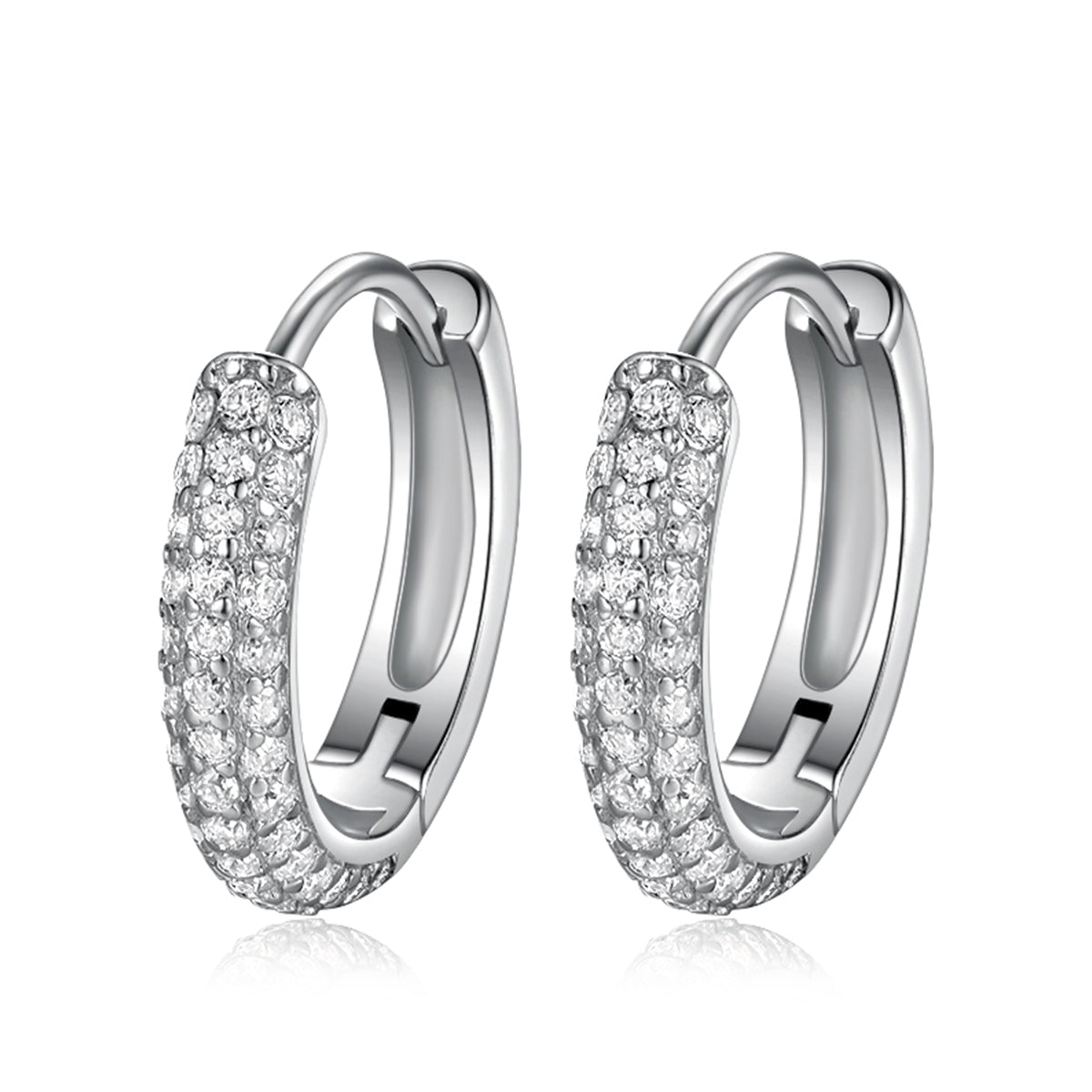 S925 Sterling Silver Pave Huggie Hoop Earrings, 86 D-VVS1 Moissanite, Platinum Plated 1.7g Women's Jewelry Gift Box