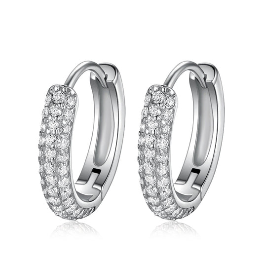 S925 Sterling Silver Pave Huggie Hoop Earrings, 86 D-VVS1 Moissanite, Platinum Plated 1.7g Women's Jewelry Gift Box