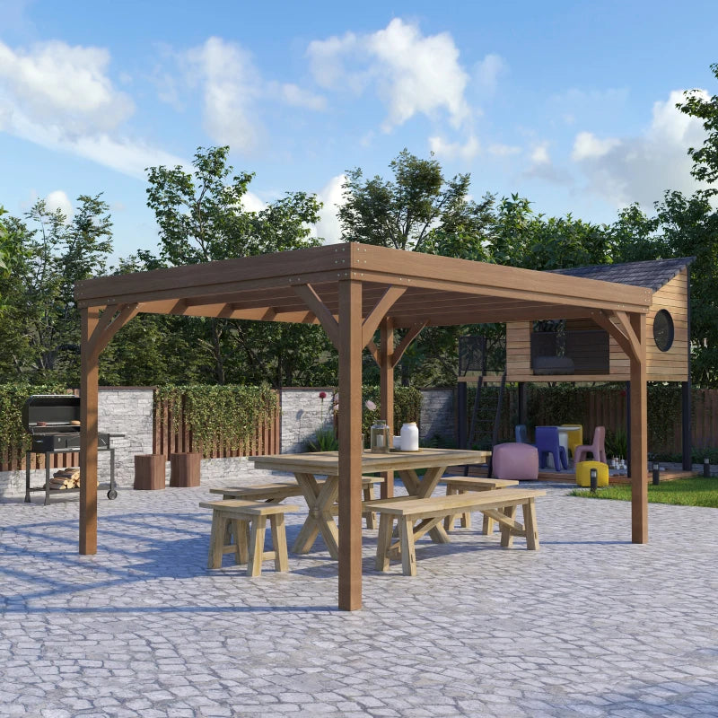 10' X 12' Outdoor Wooden Pergola, Grape Vine Gazebo With Concrete Anchors For Garden, Patio, Backyard, Deck, Brown Multiple Packages