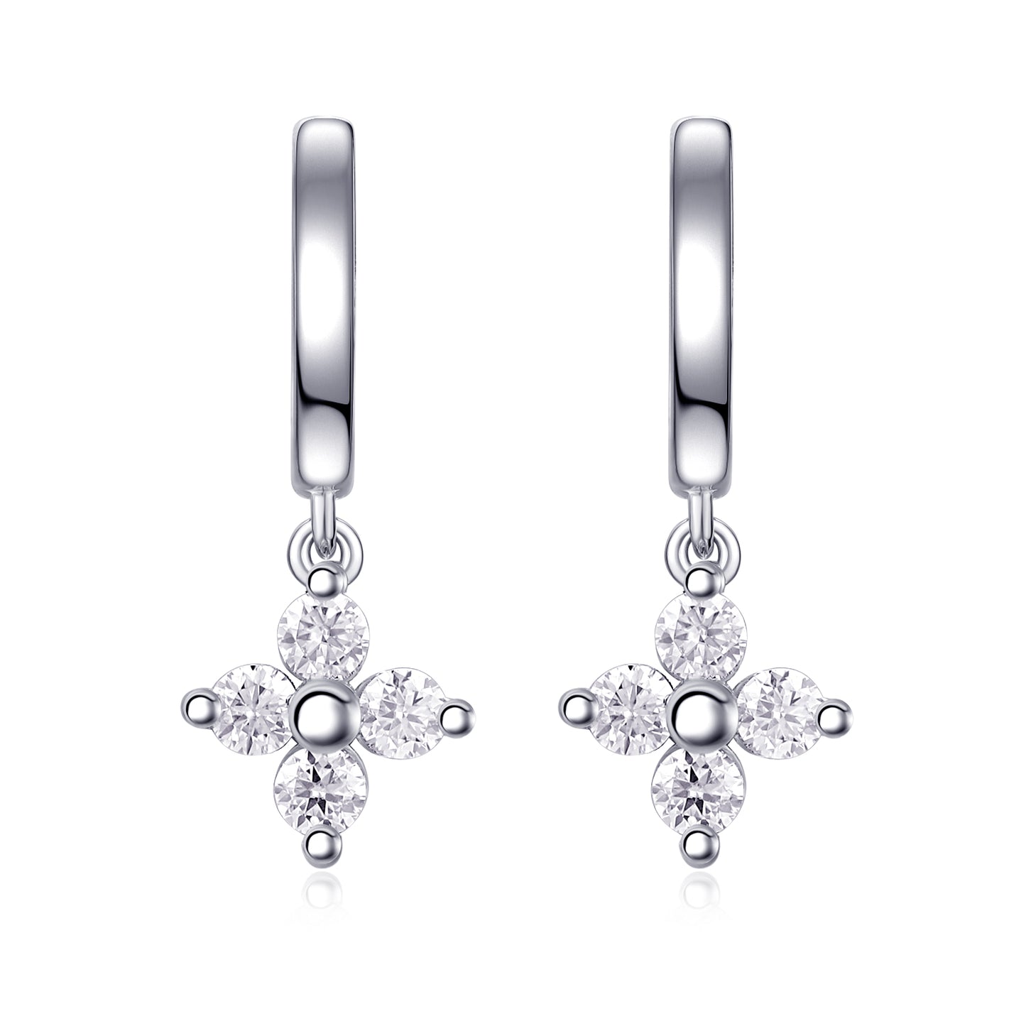S925 Sterling Silver Clover Drop Earrings, D-VVS1 Moissanite Huggie Dangle, Platinum Plated 3.8g Women's Jewelry Gift Box